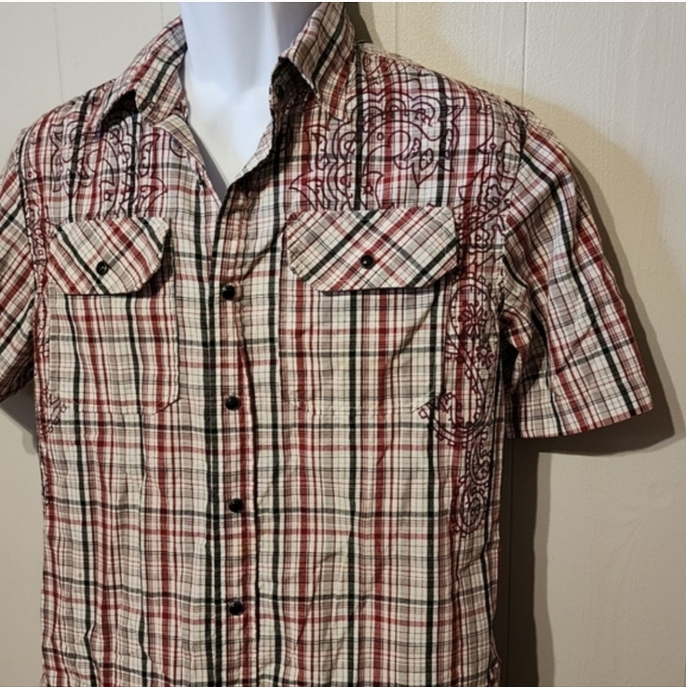 Irreverent Plaid Shirt Button Front Short Sleeve‎ Hipster Western Small A834